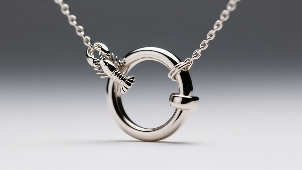 Detailed shot of a secure lobster clasp attached to a soldered jump ring on a delicate 1.2mm chain, lit by soft studio lighting.