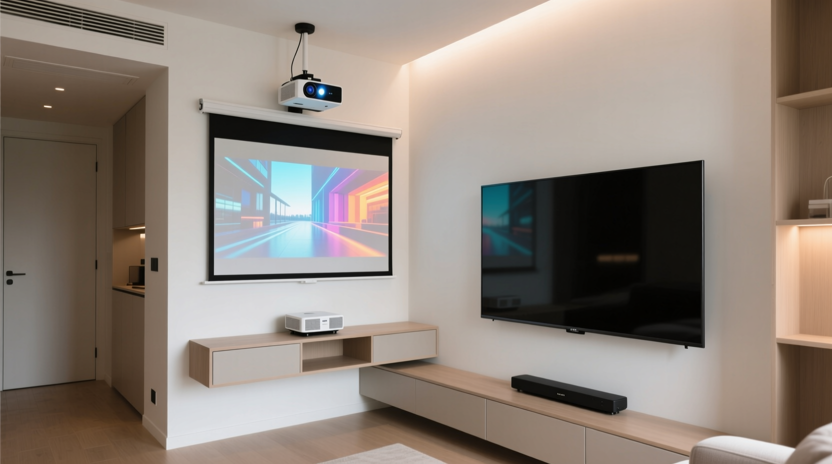 projector vs large tv for small apartments space saving vs image quality