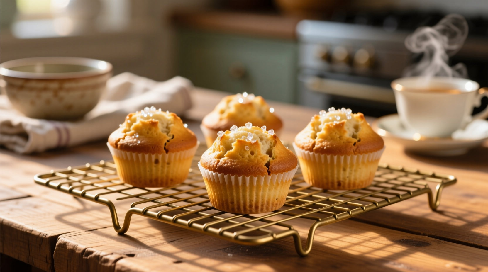 Perfectly golden mini muffins cooling on wire rack