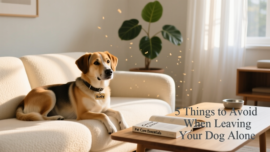 A calm dog resting on a cozy sofa in a sunlit living room