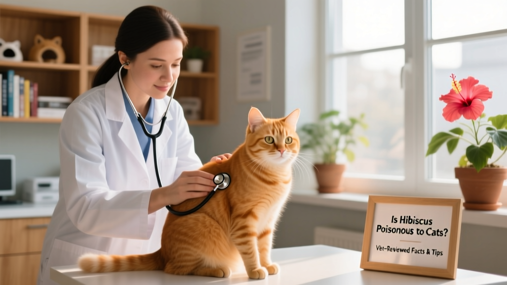 Veterinarian gently examining a calm ginger cat during a wellness checkup