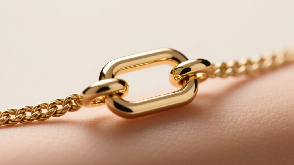 Macro shot of a polished gold magnetic clasp connecting a rope chain, highlighting the seamless closure against soft skin.