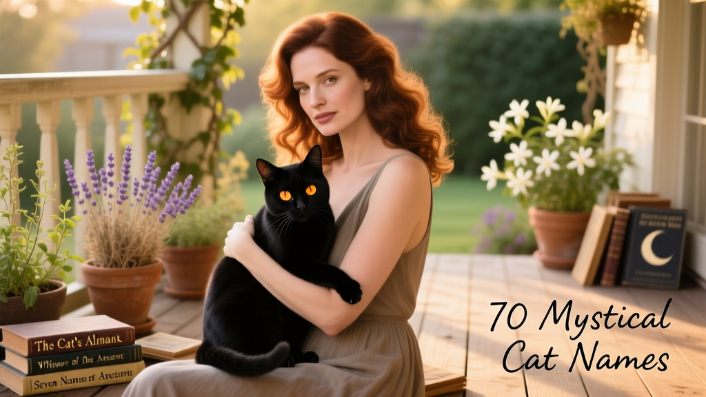 A woman holding a black cat
