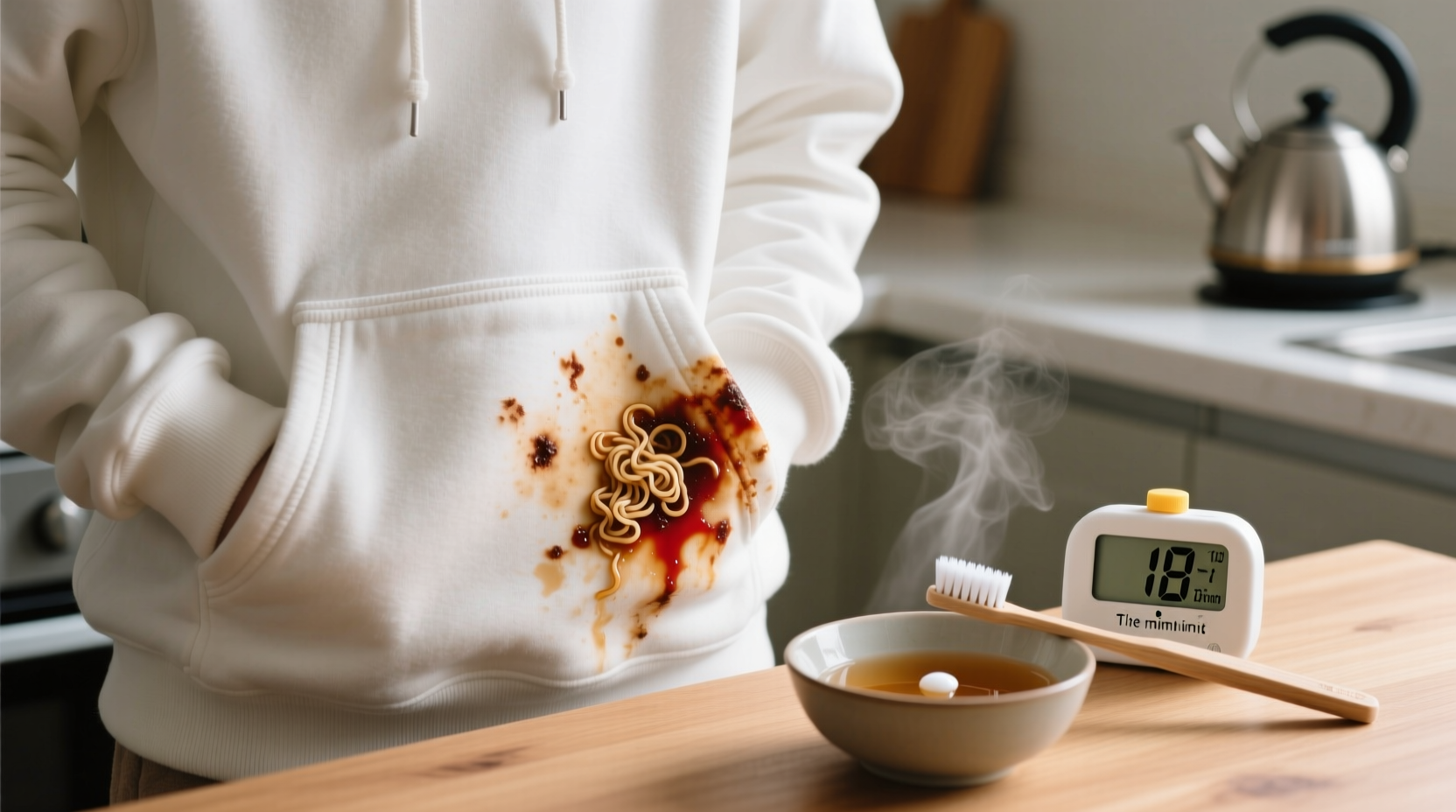 how to remove dried ramen broth stains from hoodie pockets