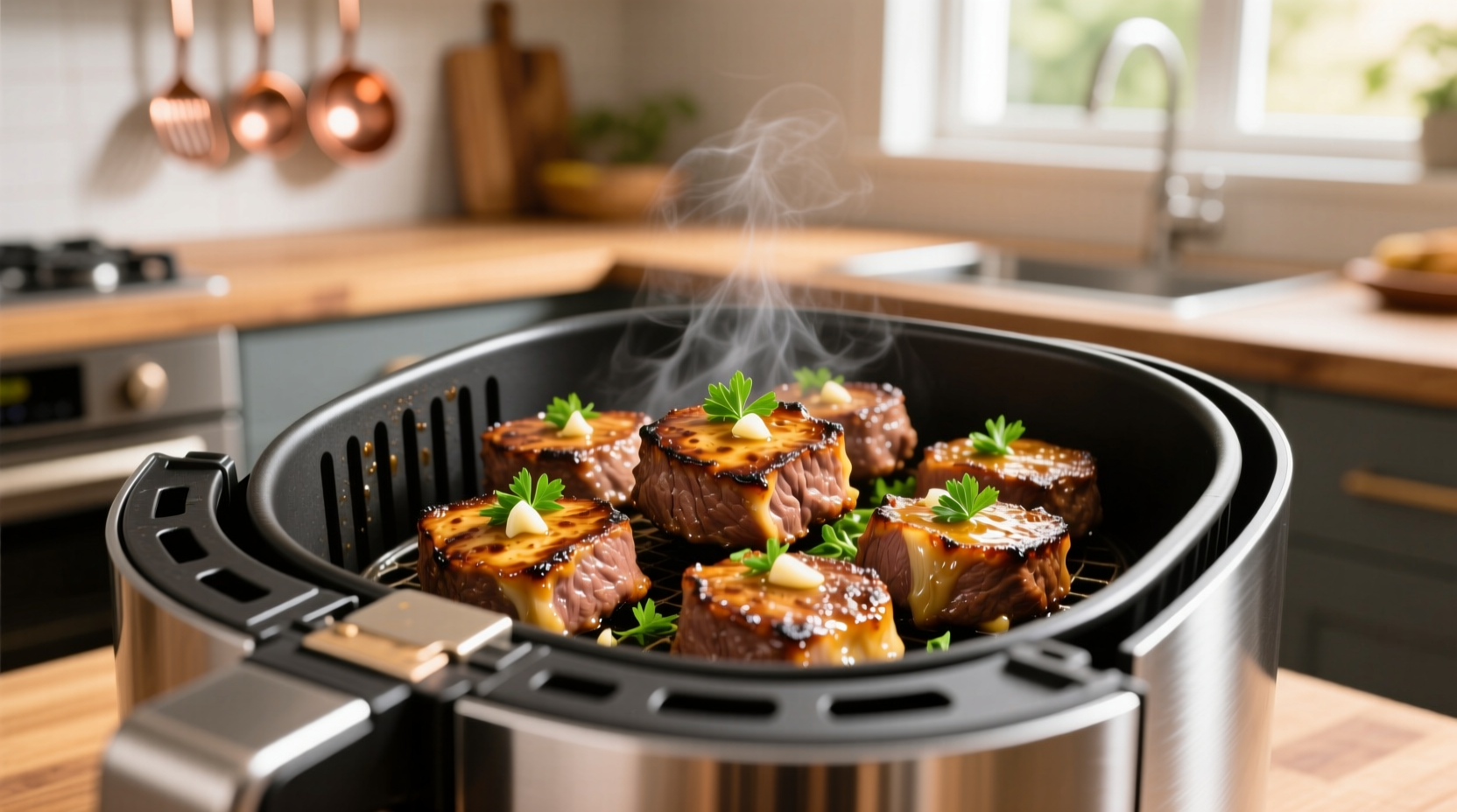 Goldbraune Steak Bites im Airfryer