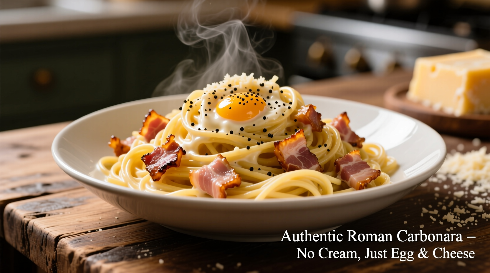 Authentic Roman carbonara with spaghetti and guanciale