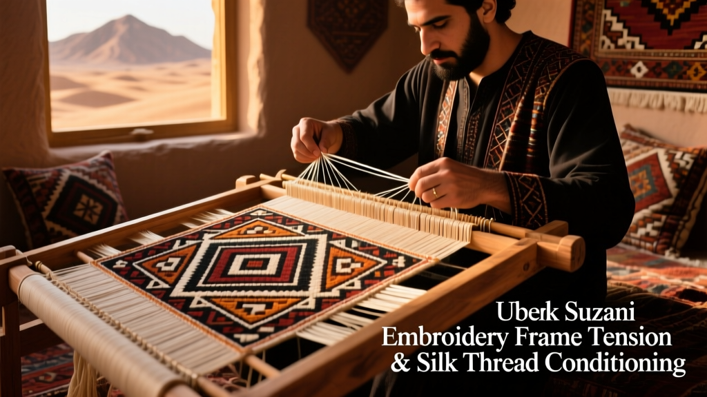 Uzbek Suzani Embroidery Frame Tension And Silk Thread Conditioning