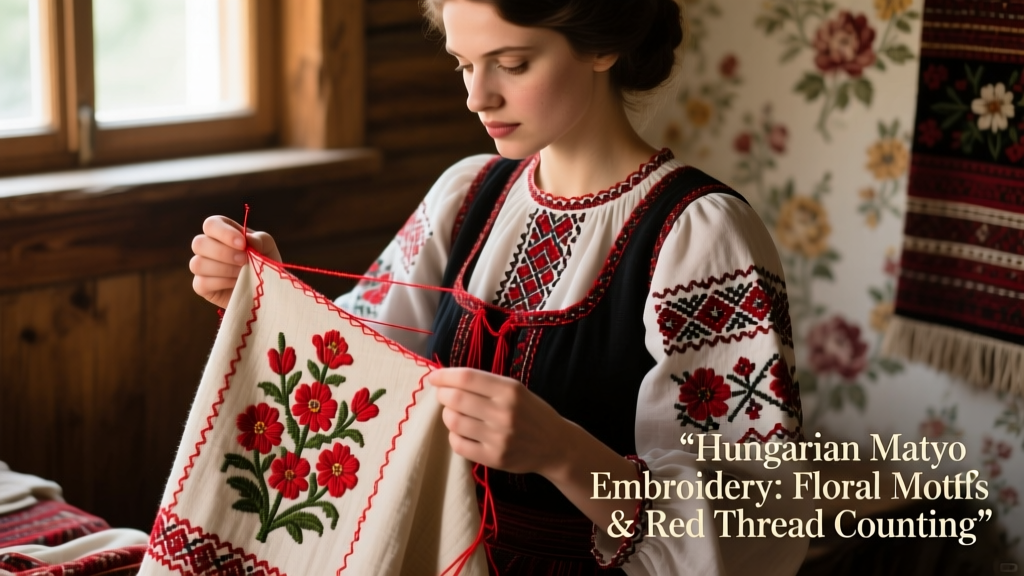Hungarian Matyo Embroidery Floral Motifs And Red Thread Counting