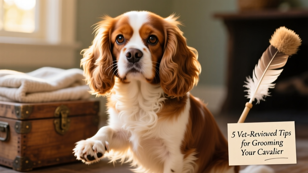 Close-up of a well-groomed Cavalier King Charles Spaniel with shiny, tangle-free coat and clean ears