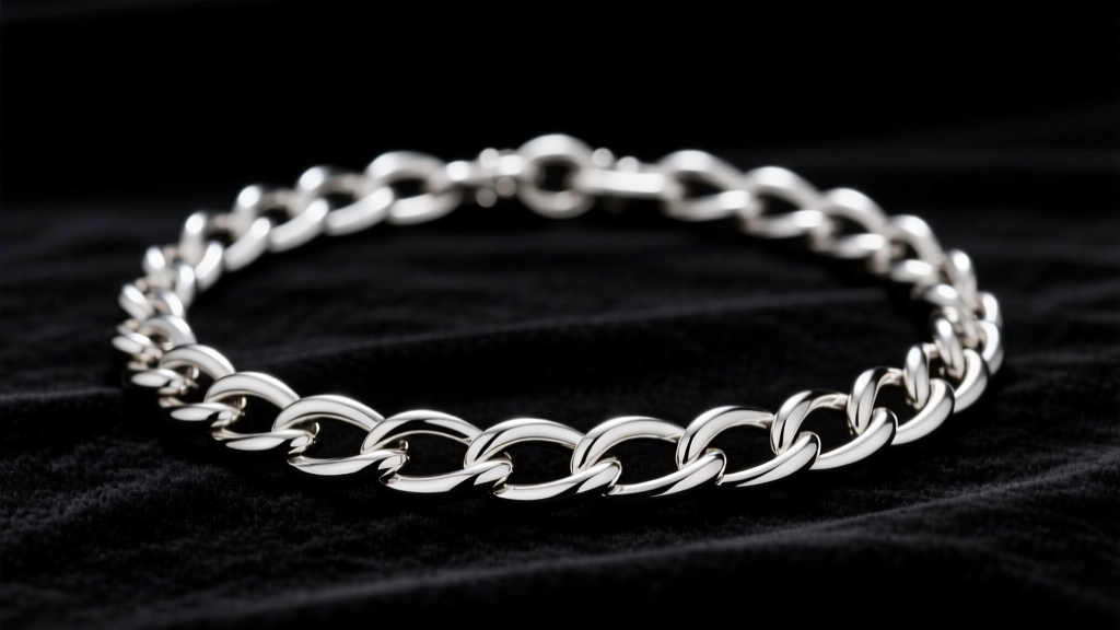 Close-up of a tangled 18-inch sterling silver box chain necklace resting on dark velvet under soft directional studio lighting