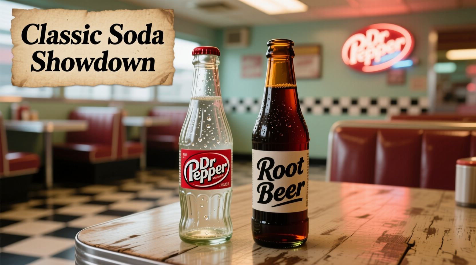 Vergleich von Dr Pepper und Root Beer Flaschen