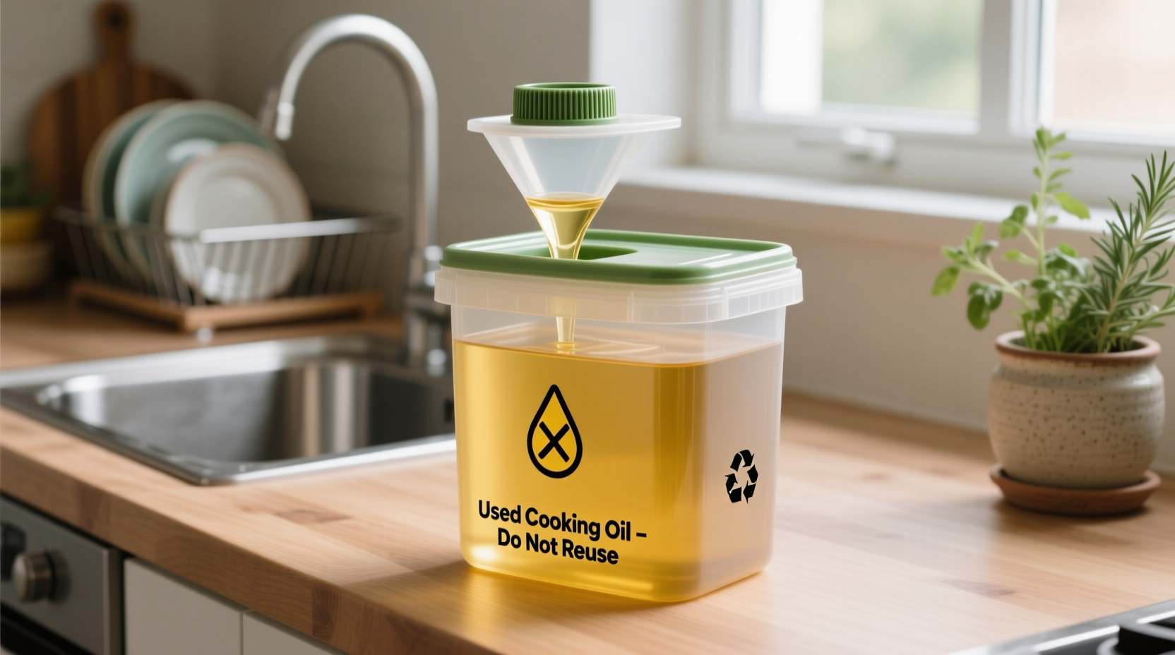 Properly sealed container for used cooking oil disposal