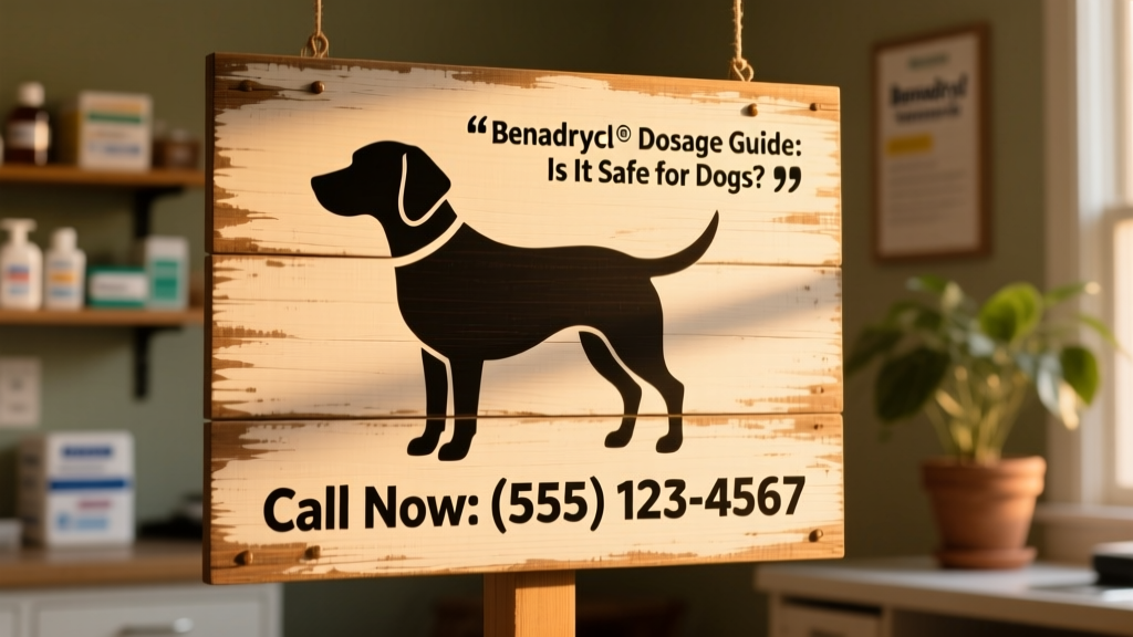 Emergency veterinary clinic sign with a dog silhouette and phone number displayed clearly