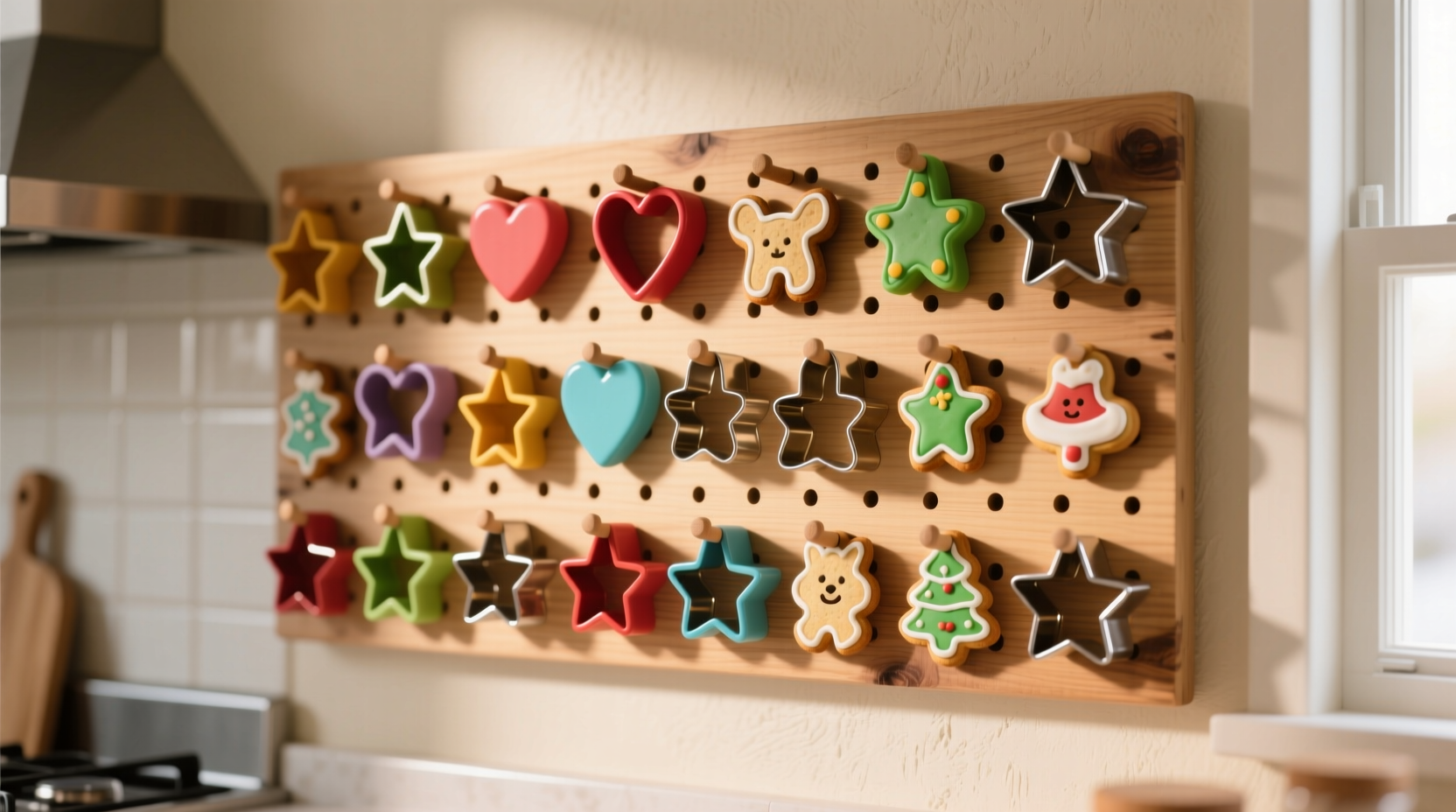 organize cookie cutters using a pegboard