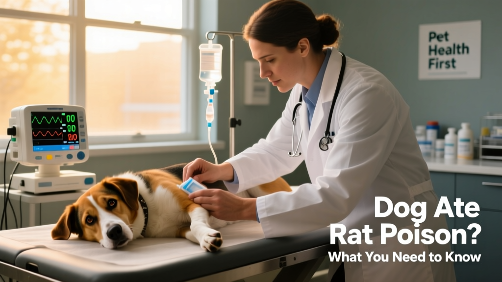 Veterinarian administering IV fluids and monitoring vitals for a dog receiving treatment for rodenticide exposure