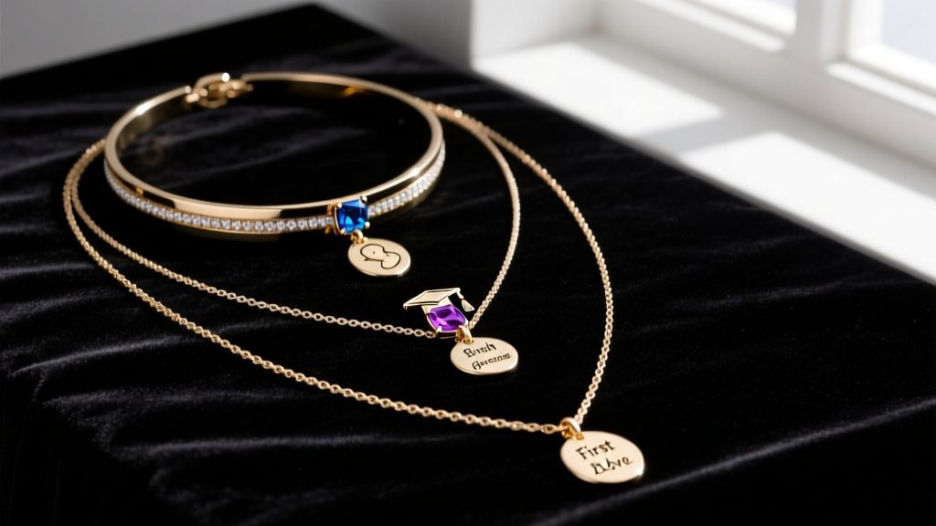 Flat lay of three layered milestone necklaces on dark velvet, displaying a 16-inch choker, 18-inch princess, and 20-inch matinee.