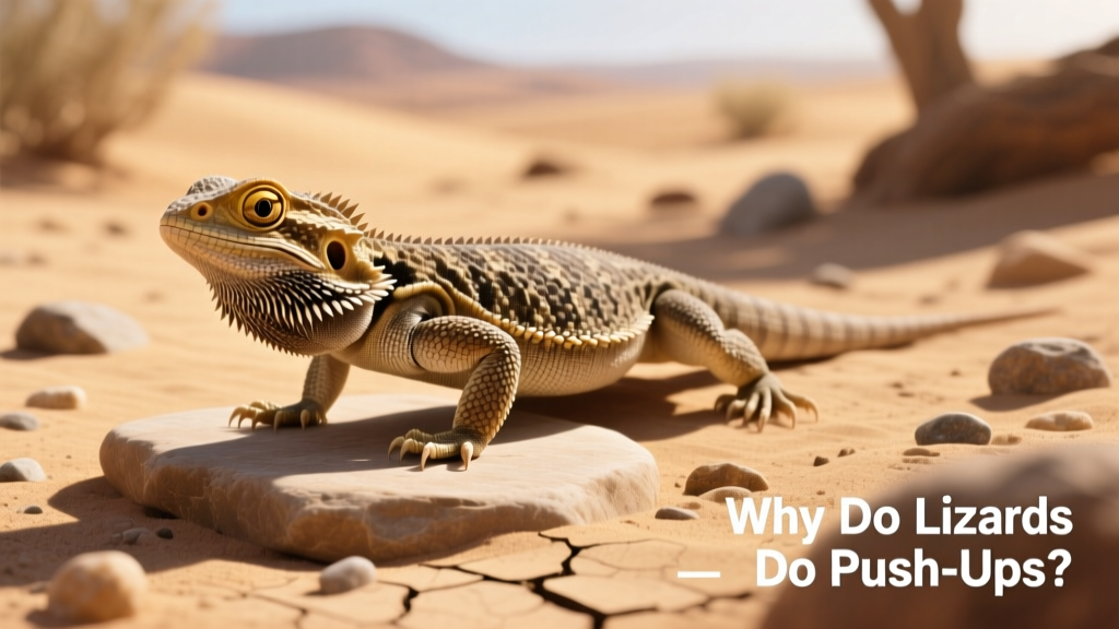 A bearded dragon performing slow, deliberate push-ups on a warm basking stone
