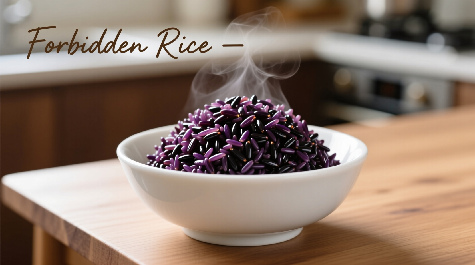 Perfectly cooked forbidden rice in white bowl