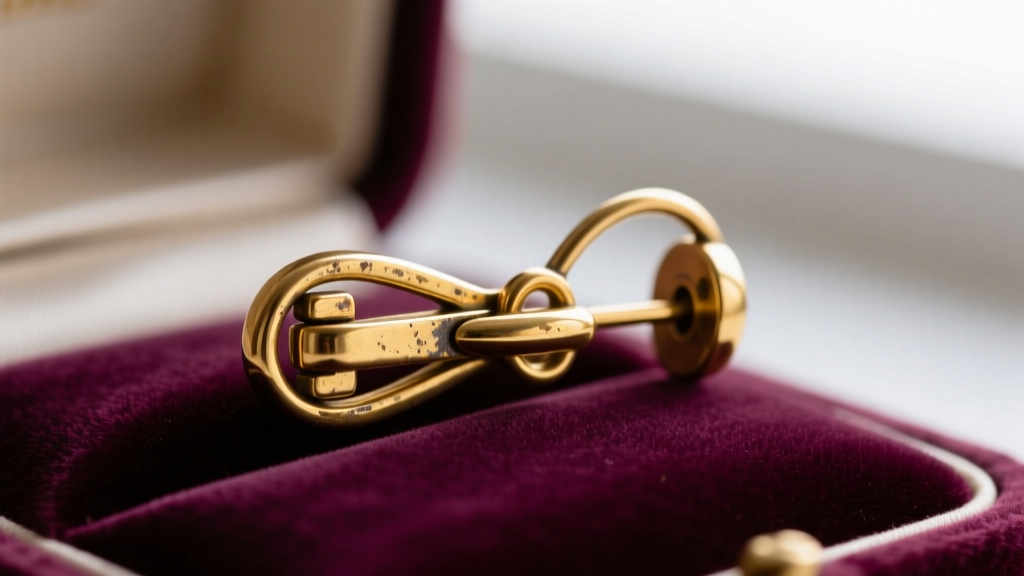 Macro shot of a vintage 1920s leverback earring clasp stamped 14k, showing slight patina and a secure locking mechanism on velvet.