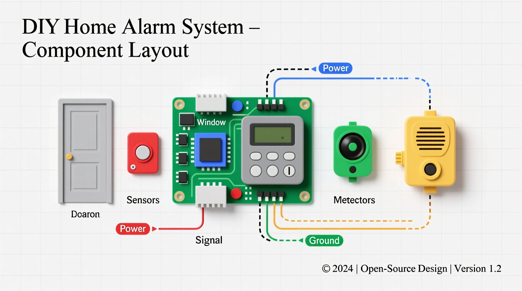 DIY home alarm system component layout diagram