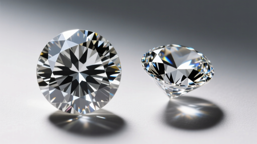Top-down view of a modern round brilliant beside an Old European cut diamond, showing differences in table size and depth.