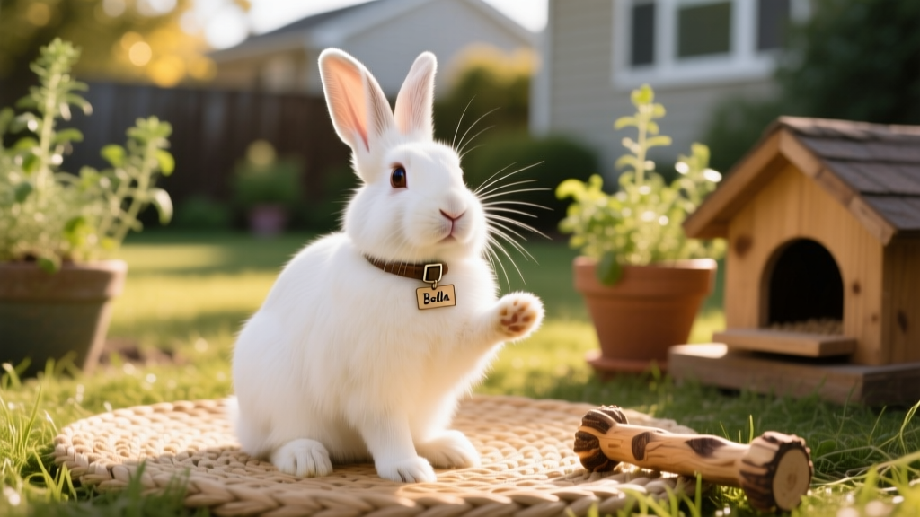 White American rabbit with a narrow head and medium build