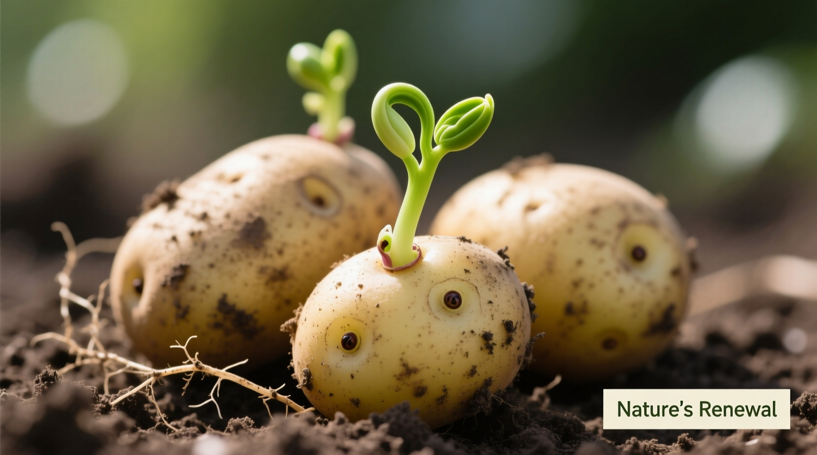 Fresh potatoes with sprouts showing natural growth