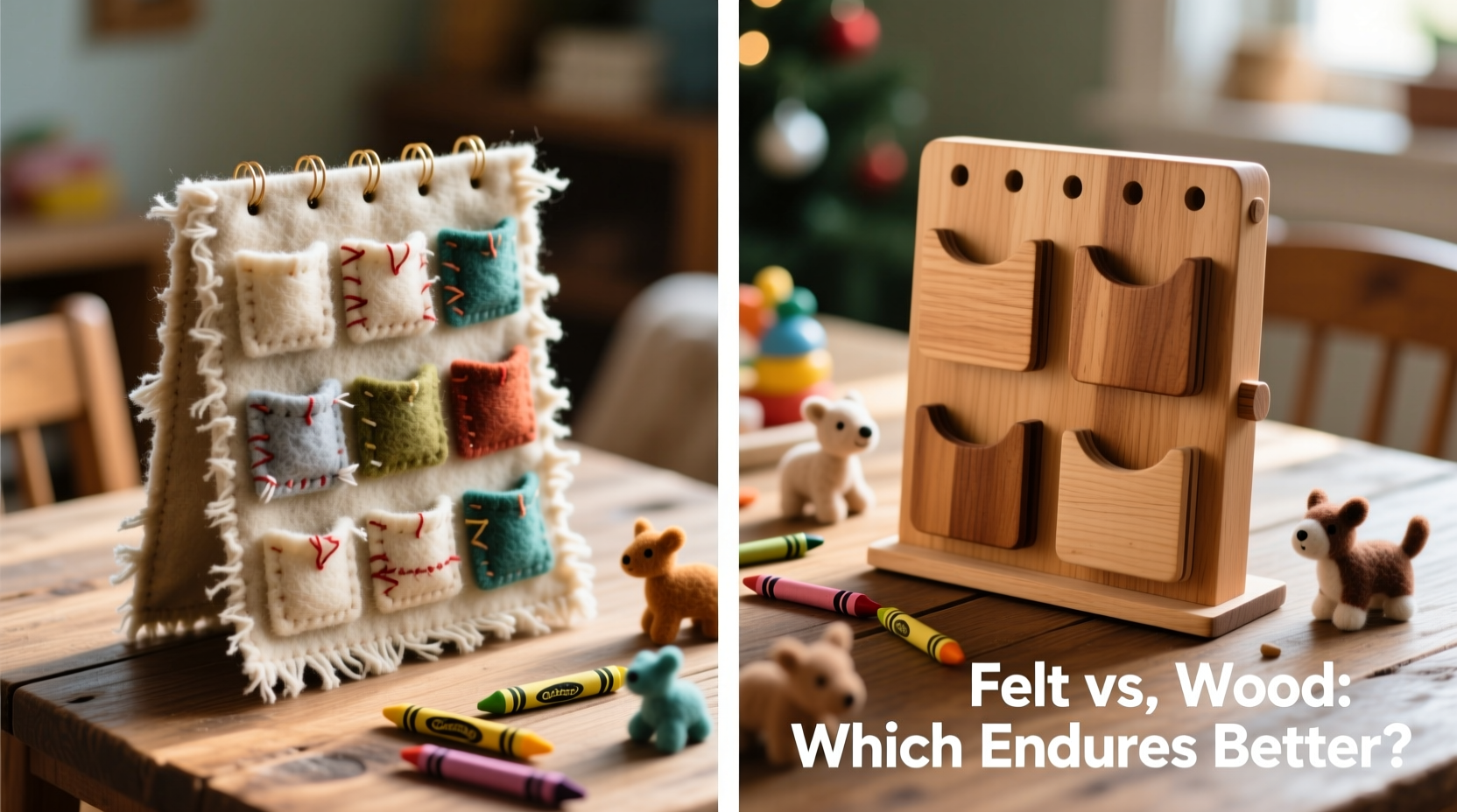 diy felt advent calendar vs wooden pocket version which holds up better with daily toddler handling