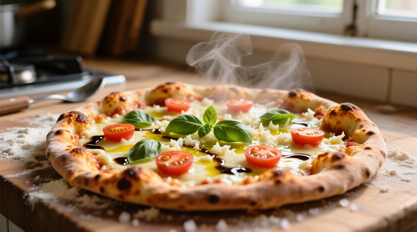 Homemade pizza with olive oil garlic base