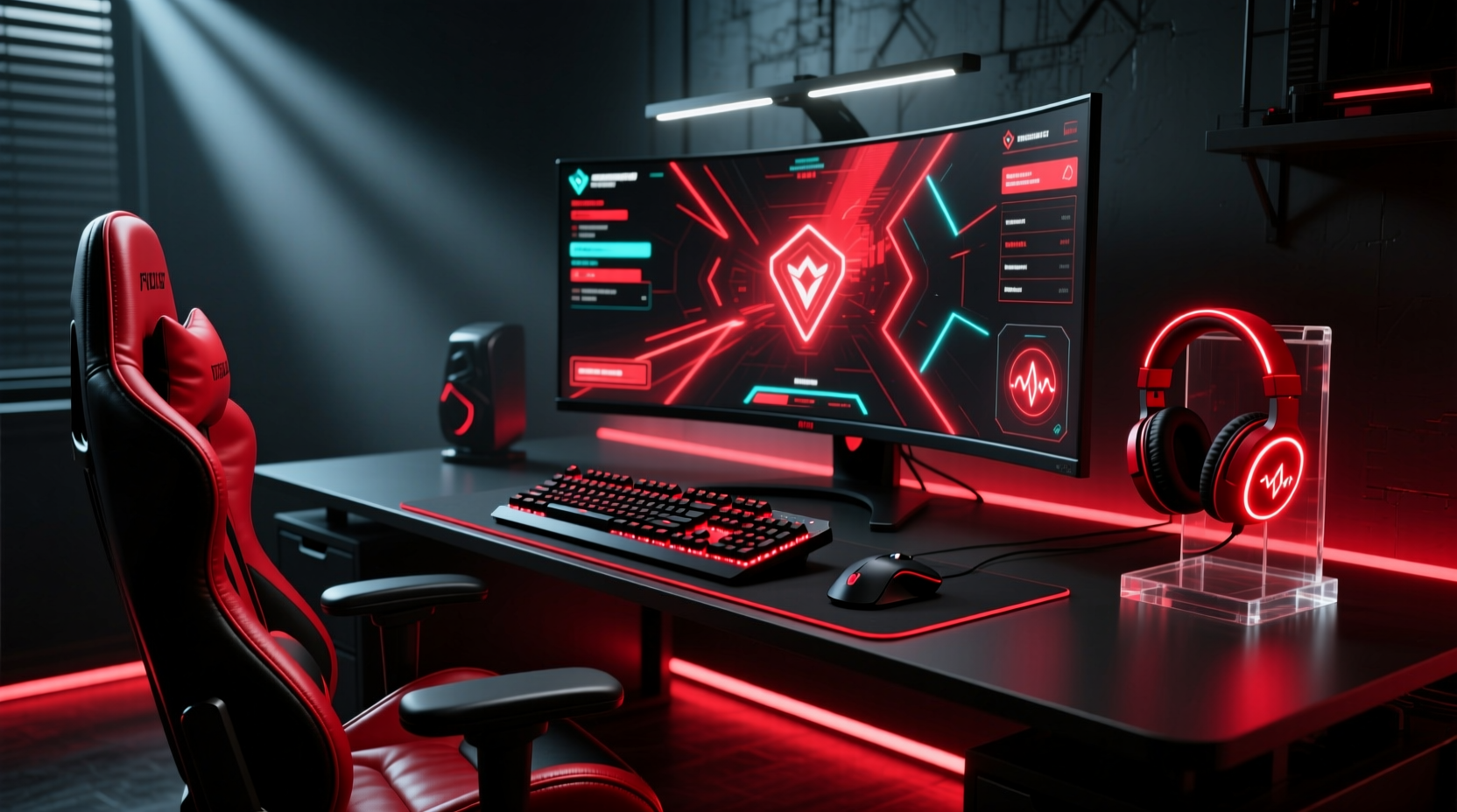 the red and black gamer workspace