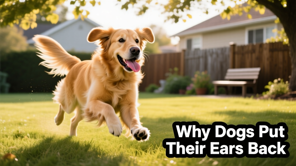 Happy dog mid-play, ears swept back aerodynamically during a joyful sprint