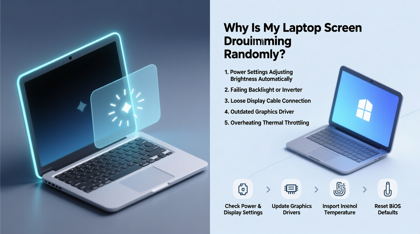 why is my laptop screen dimming randomly and how to fix it