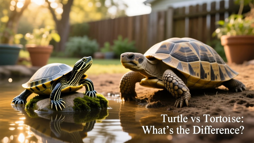 Side-by-side comparison of a freshwater turtle with webbed feet and a land-dwelling tortoise with sturdy, columnar legs