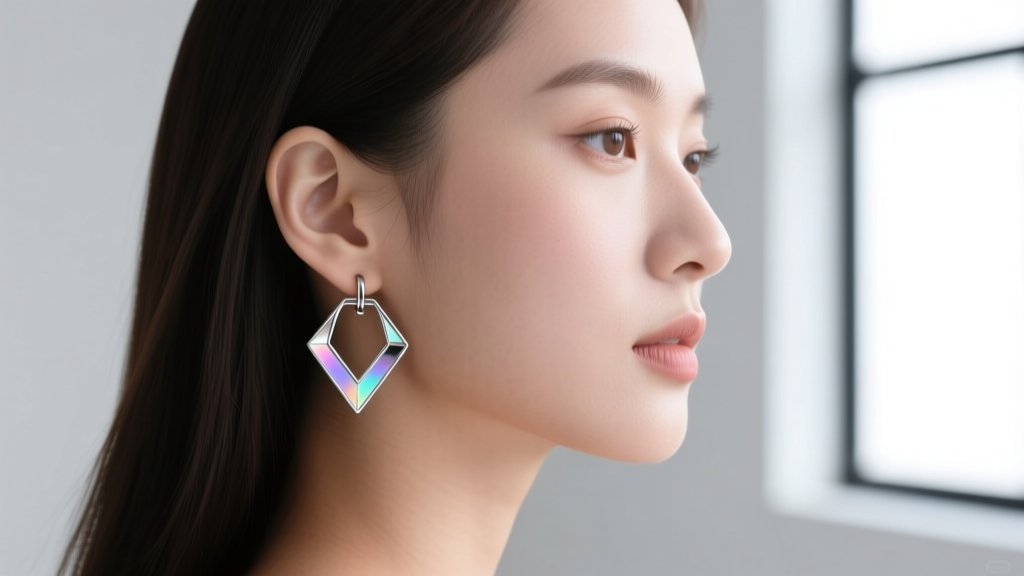 Side profile of a model wearing lightweight 18-gauge stainless steel anime replica hoop earrings, highlighting the earlobe fit.