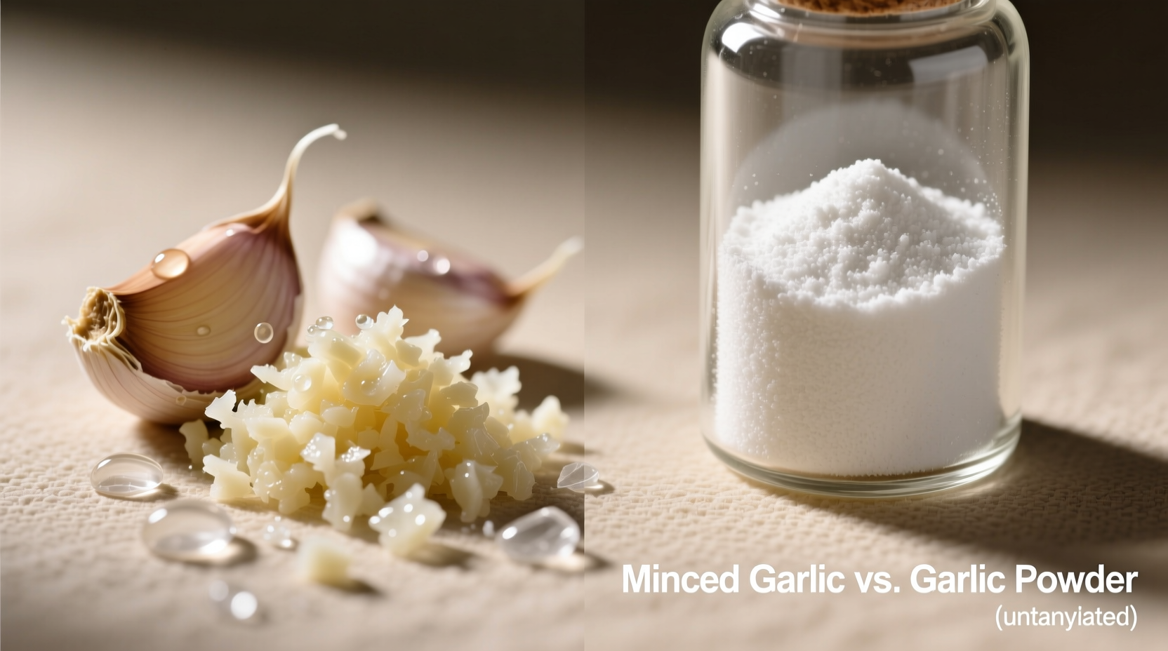 Minced garlic and garlic powder side by side comparison