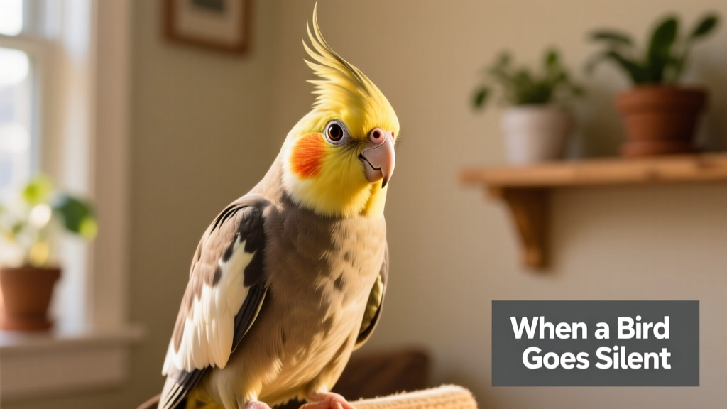 Close-up of a healthy, alert cockatiel perched upright with bright eyes and smooth feathers