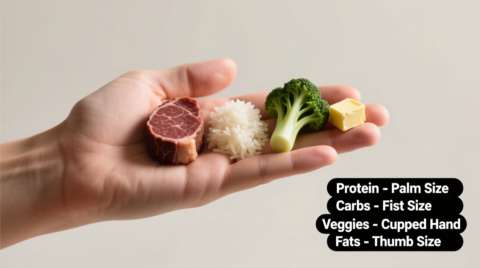 Visual guide to healthy portion sizes using hand measurements