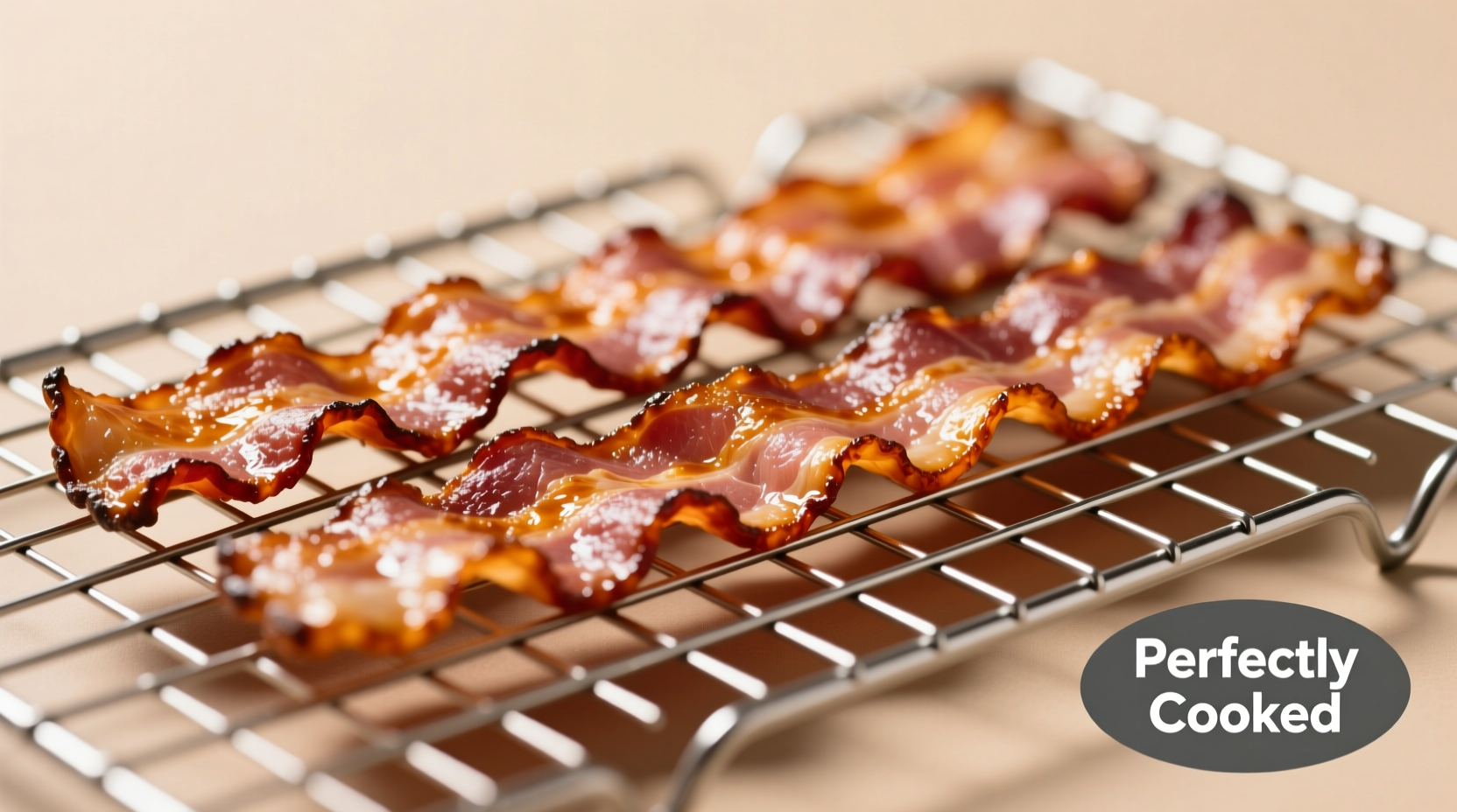 Perfectly cooked bacon on wire rack