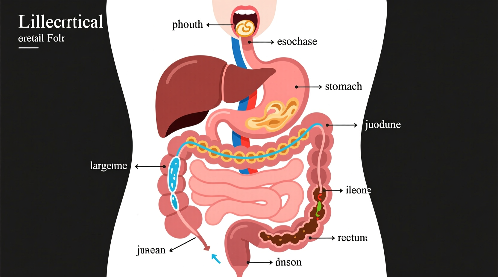 Digestive system diagram showing food movement through organs