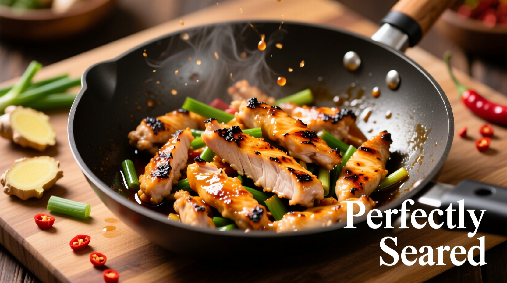 Perfectly seared chicken strips for stir-fry