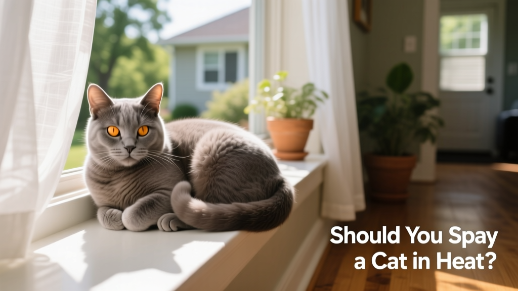 A happy, relaxed adult cat curled up on a windowsill—symbolizing the calm, healthy life after timely spaying