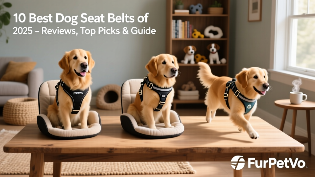 Side-by-side comparison of three FurPetVo seat belts: SecureFit, TravelTether Lite, and Pawsome Mini Clip