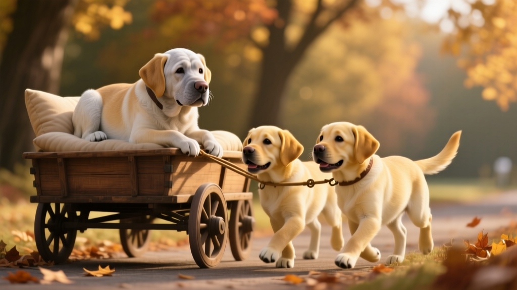 These Sweet Labs Pulling Their Senior Dog Sibling in a Cart for a Final Walk Will Melt Your Heart