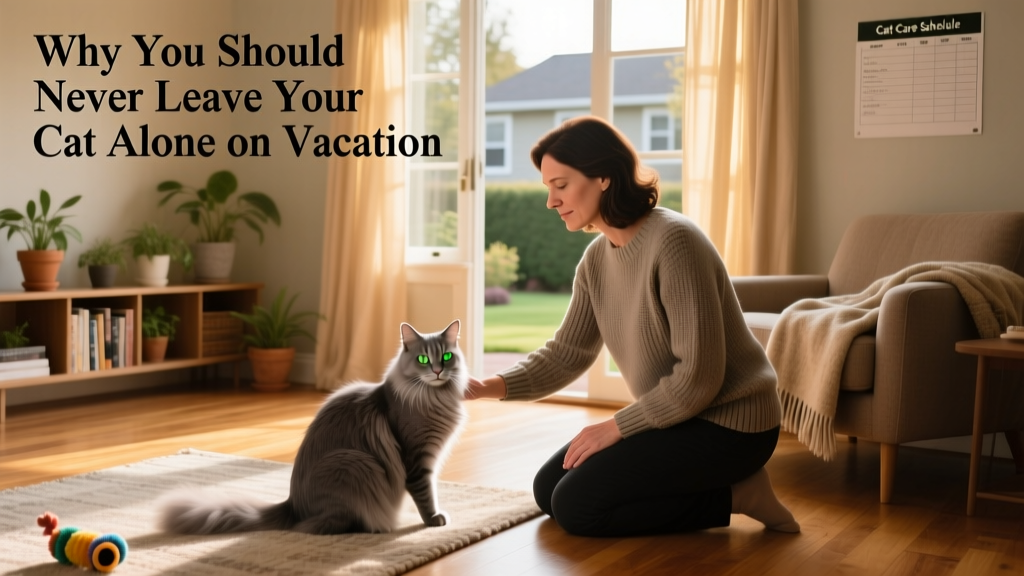 A professional cat sitter gently interacting with a calm cat in a living room