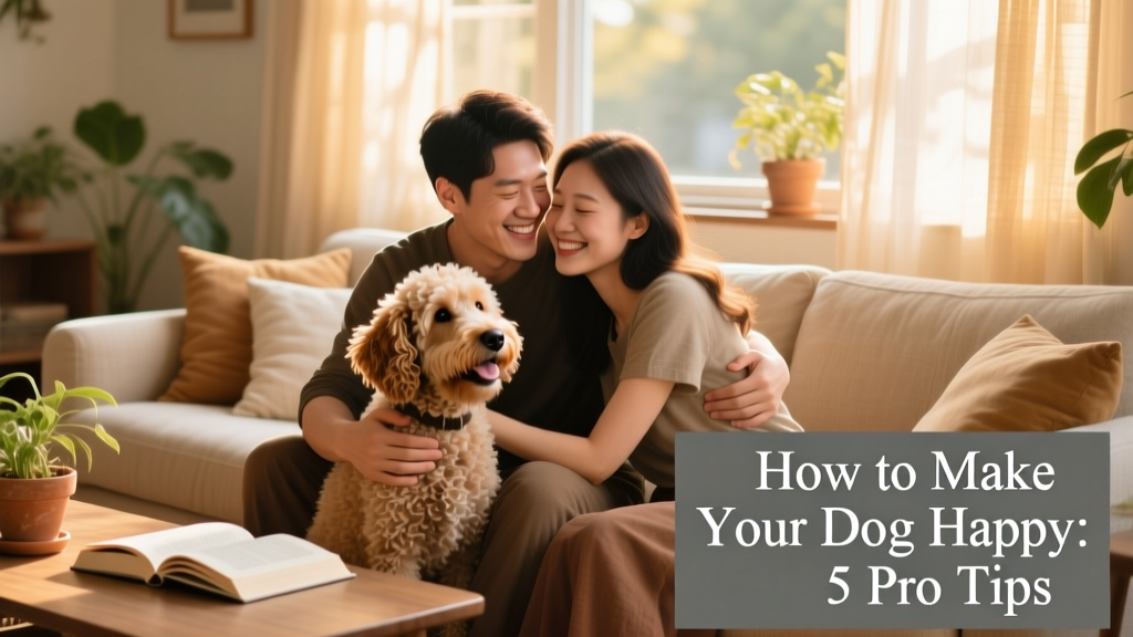 Couple cuddling a Doodle dog at home