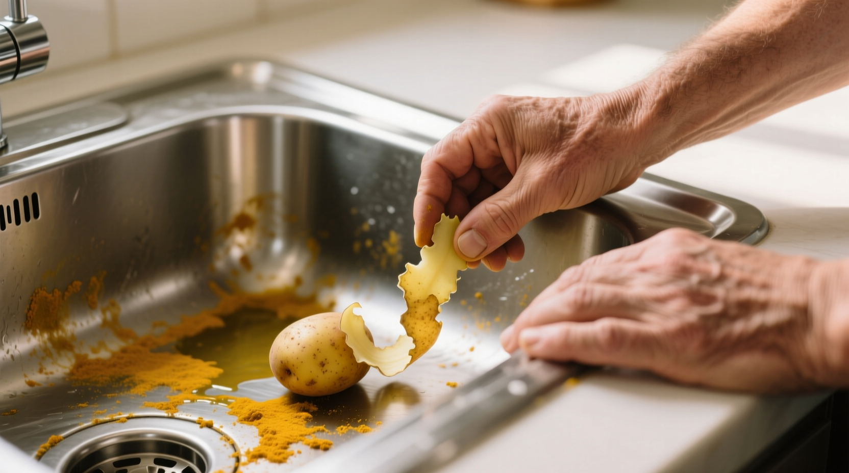 remove turmeric stains with potato peels