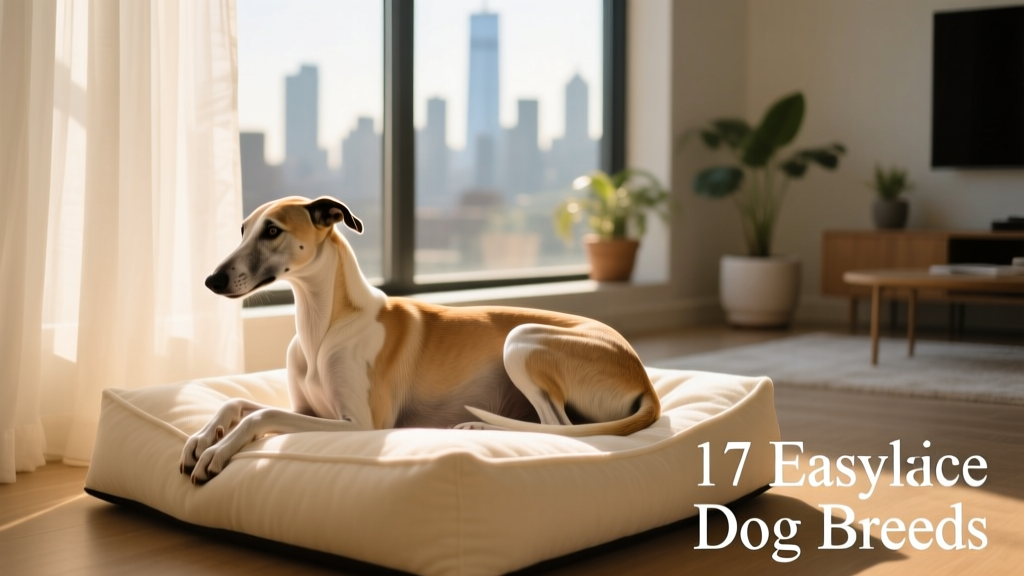 A serene Greyhound curled up on a plush indoor dog bed beside a window