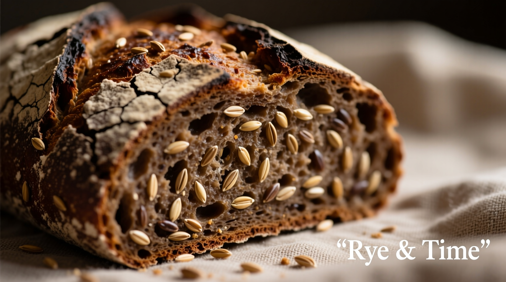 Slice of dark pumpernickel bread with visible rye grains