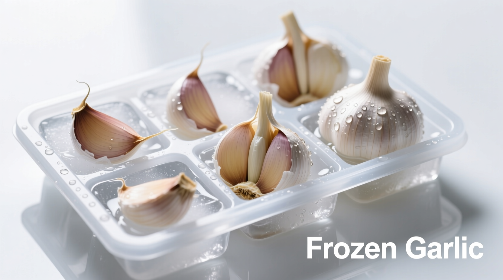 Fresh garlic cloves prepared for freezing in ice cube tray