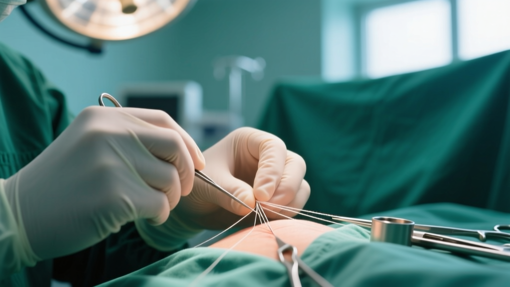 Macro photography of a surgeon's knot being pulled tight with nylon pliers inside the large hole of a matte black lava rock bead